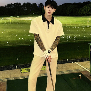 痞帅高级感t恤设计感正肩半袖 斌子同款 夏季 男款 假两件短袖 polo衫