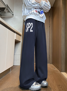 美式重磅字母印花垂感卫裤男女春季潮牌宽松运动休闲裤街舞阔腿裤