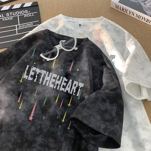 扎染重磅短袖T恤男休闲宽松半袖