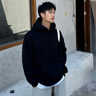 cleanfit白花灰色卫衣男款连帽春秋潮牌重磅硬挺oversize短宽外套