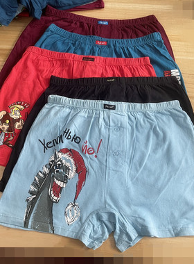 外贸全棉宽松四角内裤男出口纯棉男生平角裤大码高腰卡通家居短裤