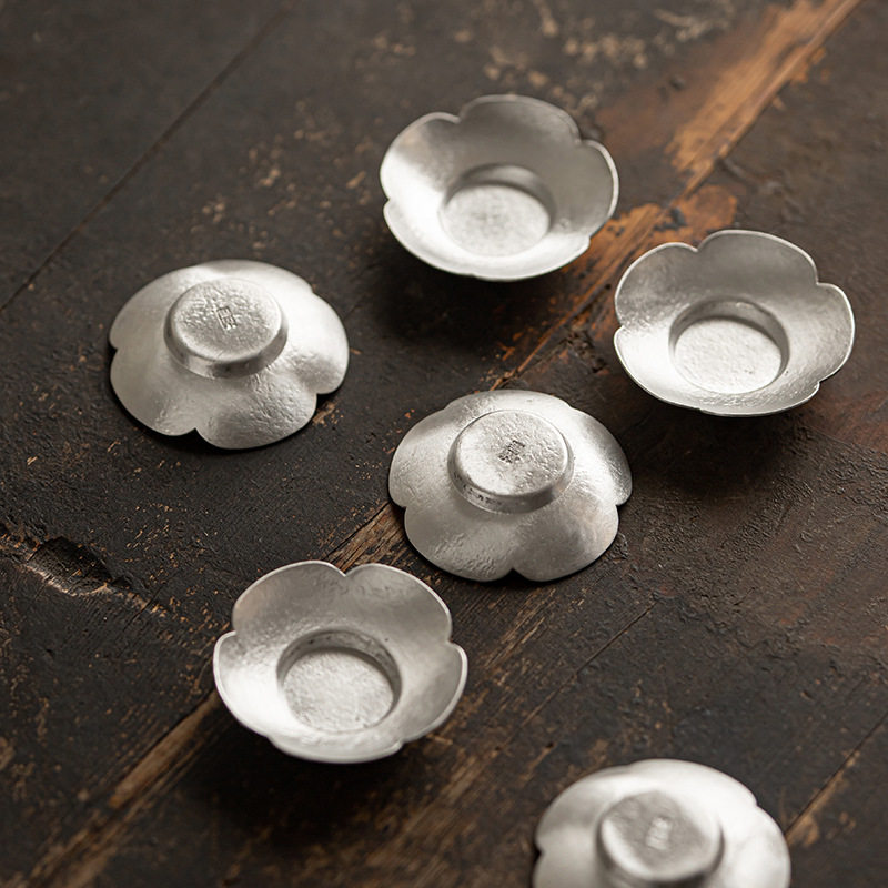 中式锡制茶杯垫复古家用隔热杯垫功夫茶具配件品茗杯手工茶托垫子