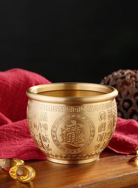 大号9.5CM招米百福缸办公室进宝铜缸家用实心米缸高档铜礼品摆件