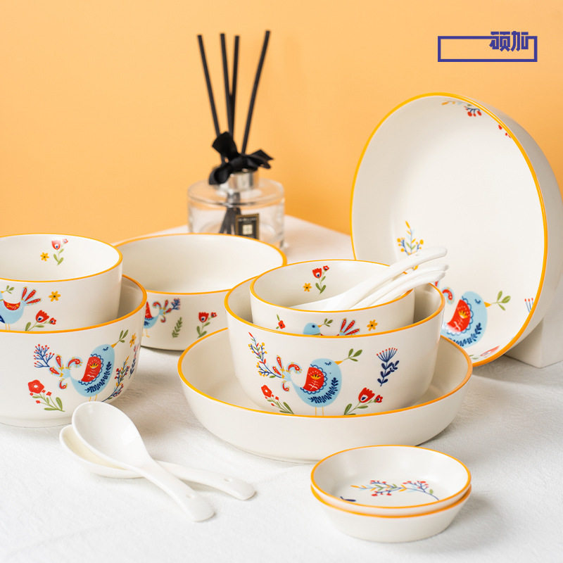 顺祥【丛林密语】陶瓷餐具家用碗盘卡通节日送礼20头礼盒碗碟套装