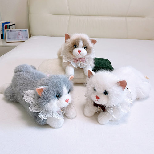 长毛仿真围兜猫有声音咪公仔毛绒玩具大号软体玩偶布娃娃儿童礼物