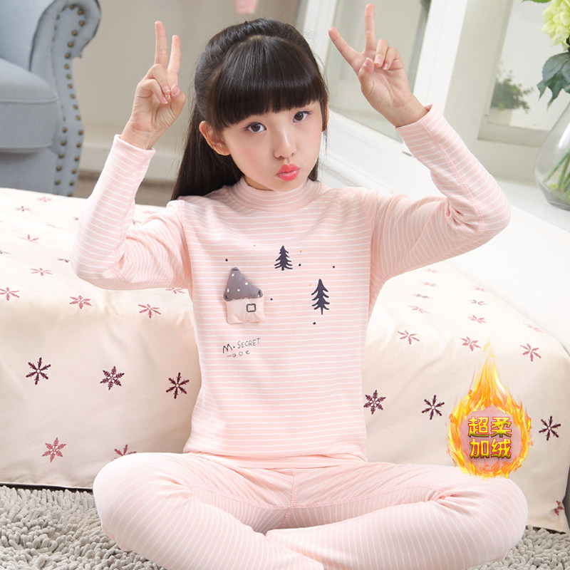GIRLS THERMAL UNDERWEAR SET PILE THICKENED COTTON WINTER BABY LOUNGEWEAR KIDS GIRLS BEAUTIFUL PAJAMAS