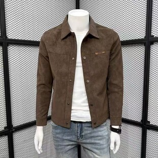 麂皮绒夹克外套男春秋季薄款潮流翻领高端男士休闲韩版痞帅上衣服