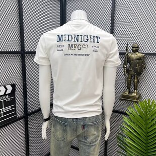 潮流短袖T恤男士圆领刺绣体恤藏青色纯棉百搭上衣夏季男生打底衫