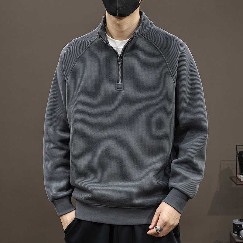 灯芯绒半拉链立领卫衣男