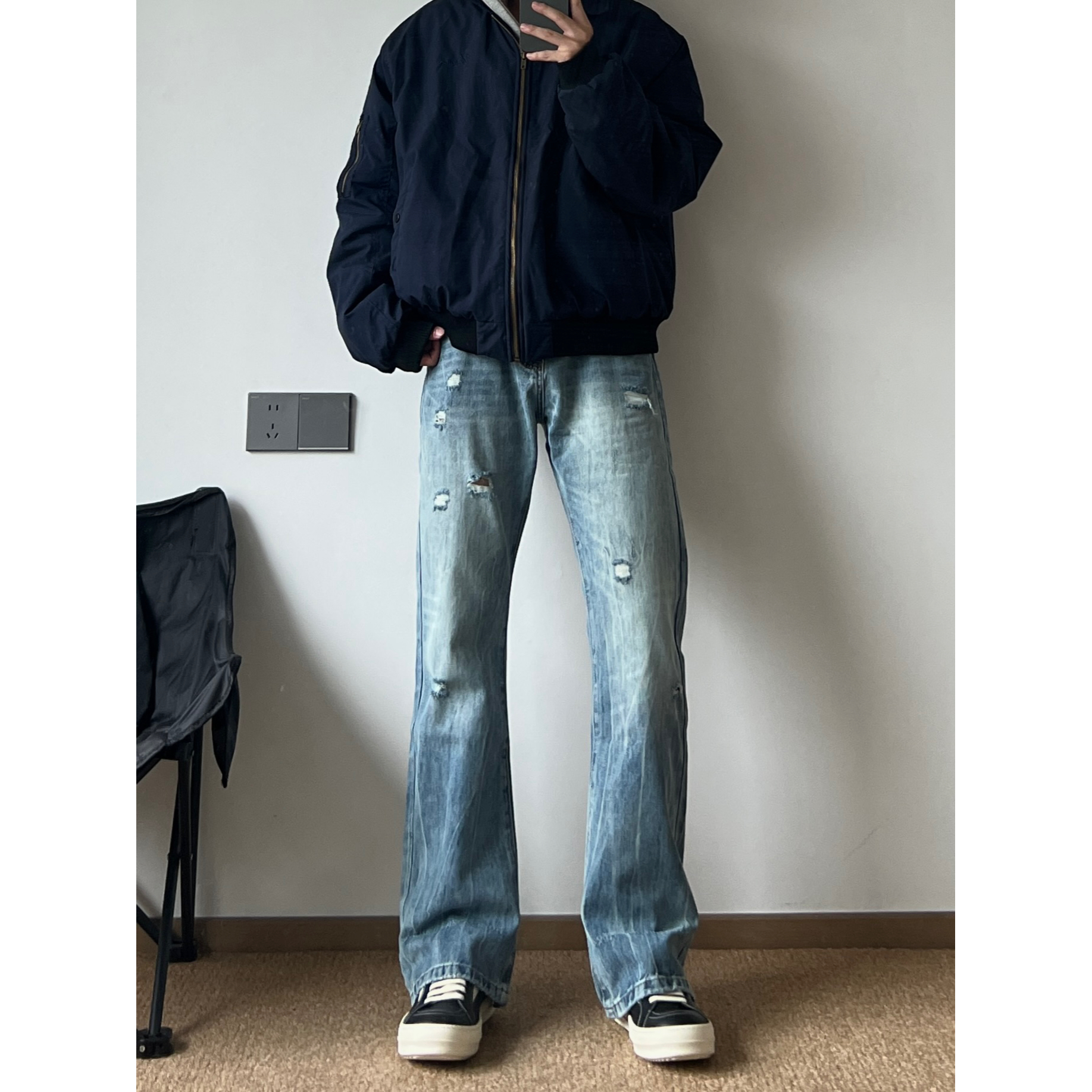 美式复古破洞牛仔裤男潮牌