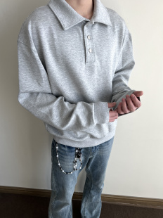 型亲肤长袖 COCKTAIL美式 基础优质太空棉Polo卫衣翻领Boxy版