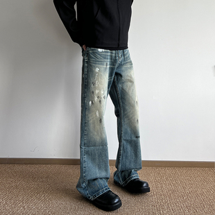 COCKTAIL BAR美式复古泼墨微喇叭牛仔裤男女痞帅高级感做旧情侣