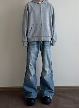 COCKTAIL铠甲结构蓝色牛仔裤 凌乱猫须 Boot-Cut版型