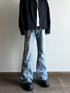 COCKTAIL美式休闲做旧微喇叭牛仔裤男显瘦复古cleanfit长裤子