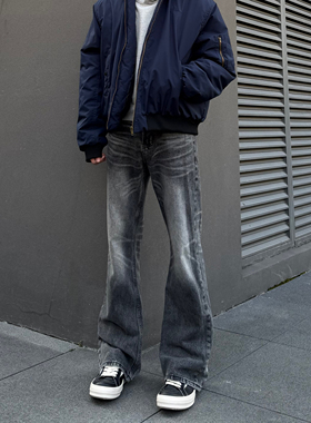 COCKTAIL BAR美式复古cleanfit黑灰色牛仔裤男直筒宽松阔腿裤百搭