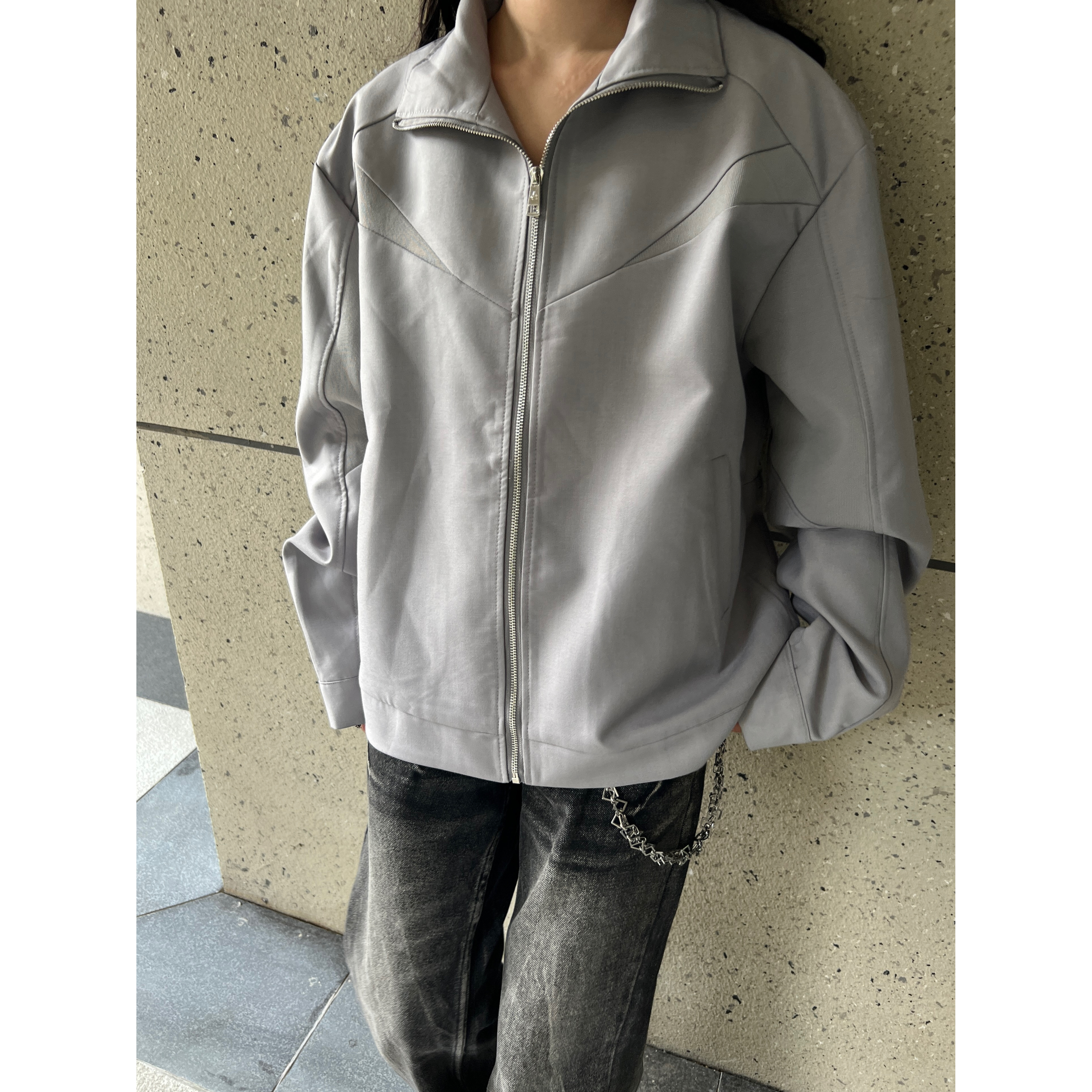 COCKTAIL螺纹解构拼接美式简约基础显高cleanfit立领夹克男女外套