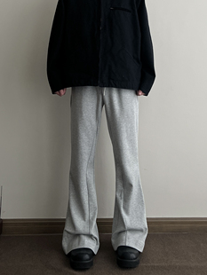 COCKTAIL美式灰色微喇卫裤男拼接vibe宽松休闲高街修身裤子潮