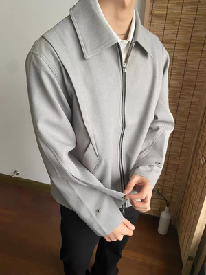 COCKTAIL翻褶解构活页剪裁Boxy短宽版型翻领双拉链夹克外套男