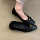 品牌真皮低跟浅口方头单鞋女2026春新款百搭平底通勤玛丽珍小皮鞋