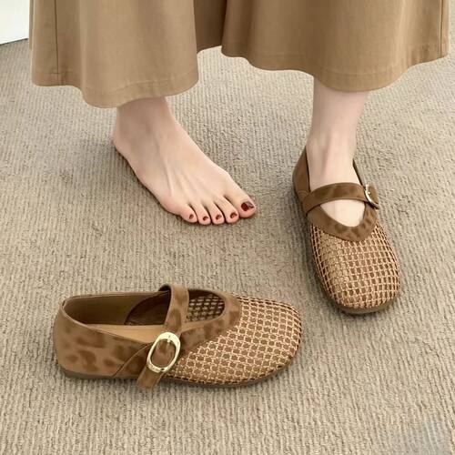 品牌真皮平底编织舒适透气单鞋女