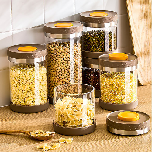 按压式玻璃密封罐五谷杂粮收纳盒食品级干货陈皮香料高硼硅储存罐