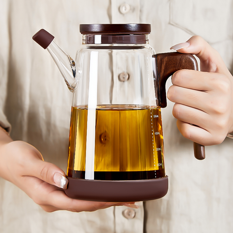 【胡桃木油壶】高硼硅玻璃不挂油