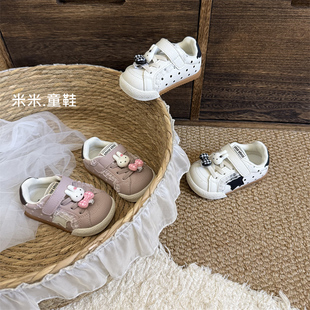 2026秋季小兔挂扣女童板鞋女宝宝蕾丝边公主小白鞋婴儿学步鞋软底