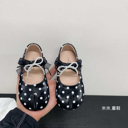 假分趾女童皮鞋中大童波点公主鞋秋2026新款单鞋女孩蝴蝶结礼服鞋