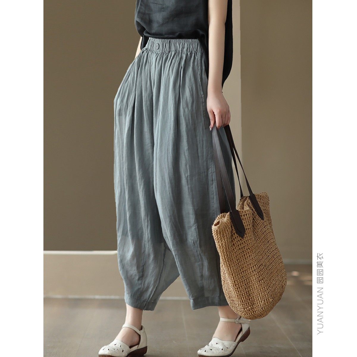 园园美衣复古高定100%苎麻灯笼裤女士文艺气质双层麻裤显瘦休闲裤 - 园园美衣 复古文艺棉麻出品
