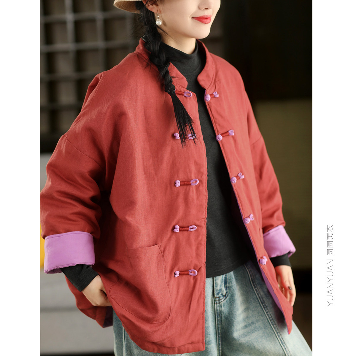 复古天丝亚麻夹棉外套内里全棉中式立领盘扣印花保暖棉袄文艺棉服,女装/女士精品,棉衣/棉服,淘宝优惠券,粉丝福利购,淘宝优惠卷