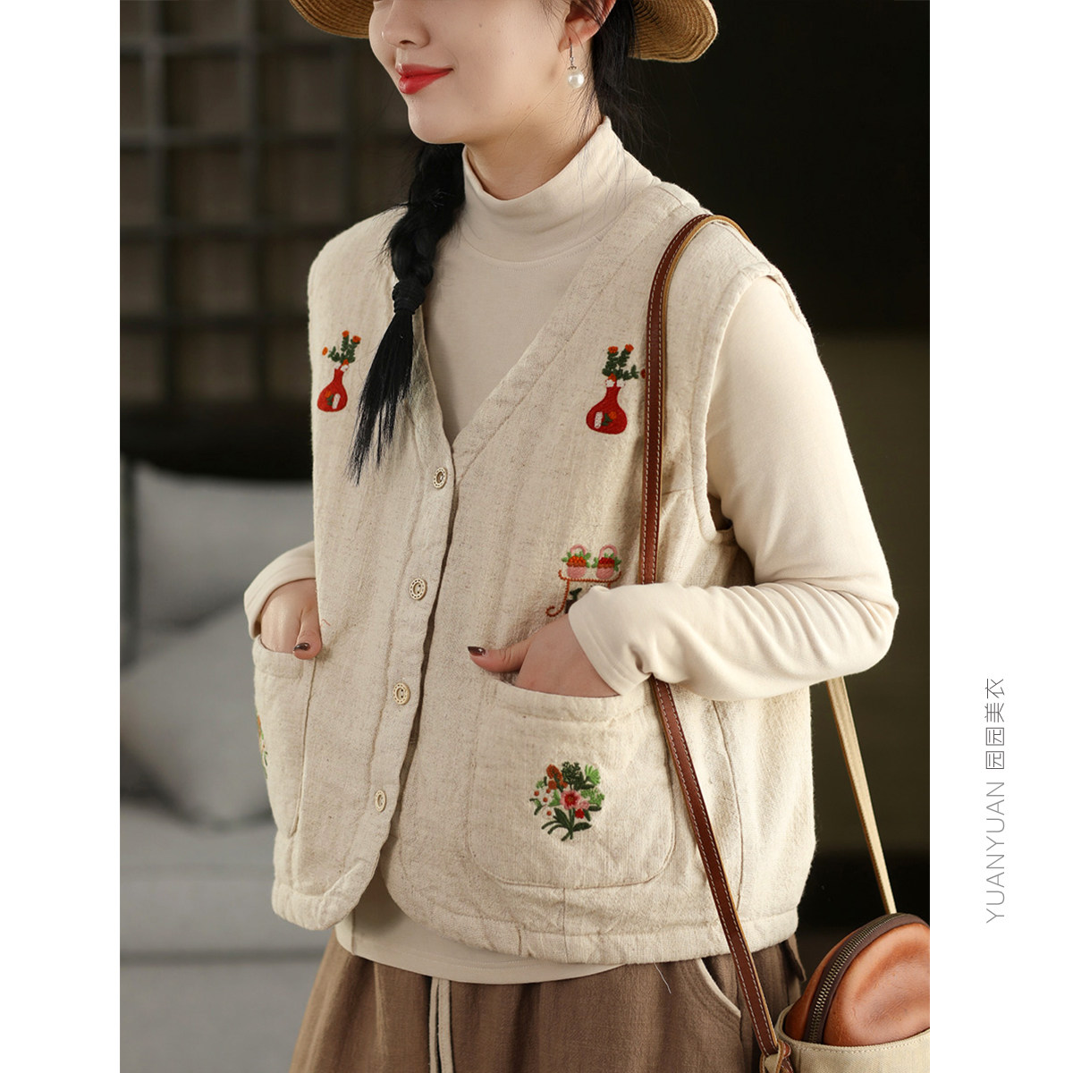 园园美衣新款文艺刺绣薄棉马甲女复古砂洗棉麻无袖马夹开衫上衣春,女装/女士精品,马夹,淘宝优惠券,粉丝福利购,淘宝优惠卷