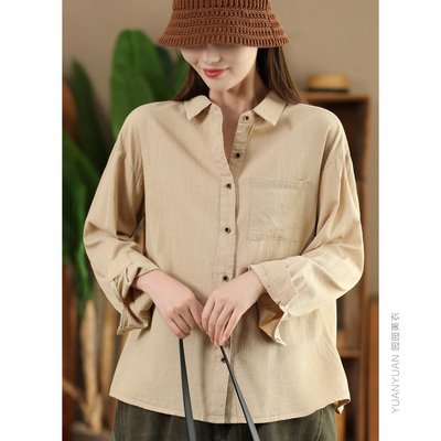 宽松复古单排扣长袖口袋衬衫