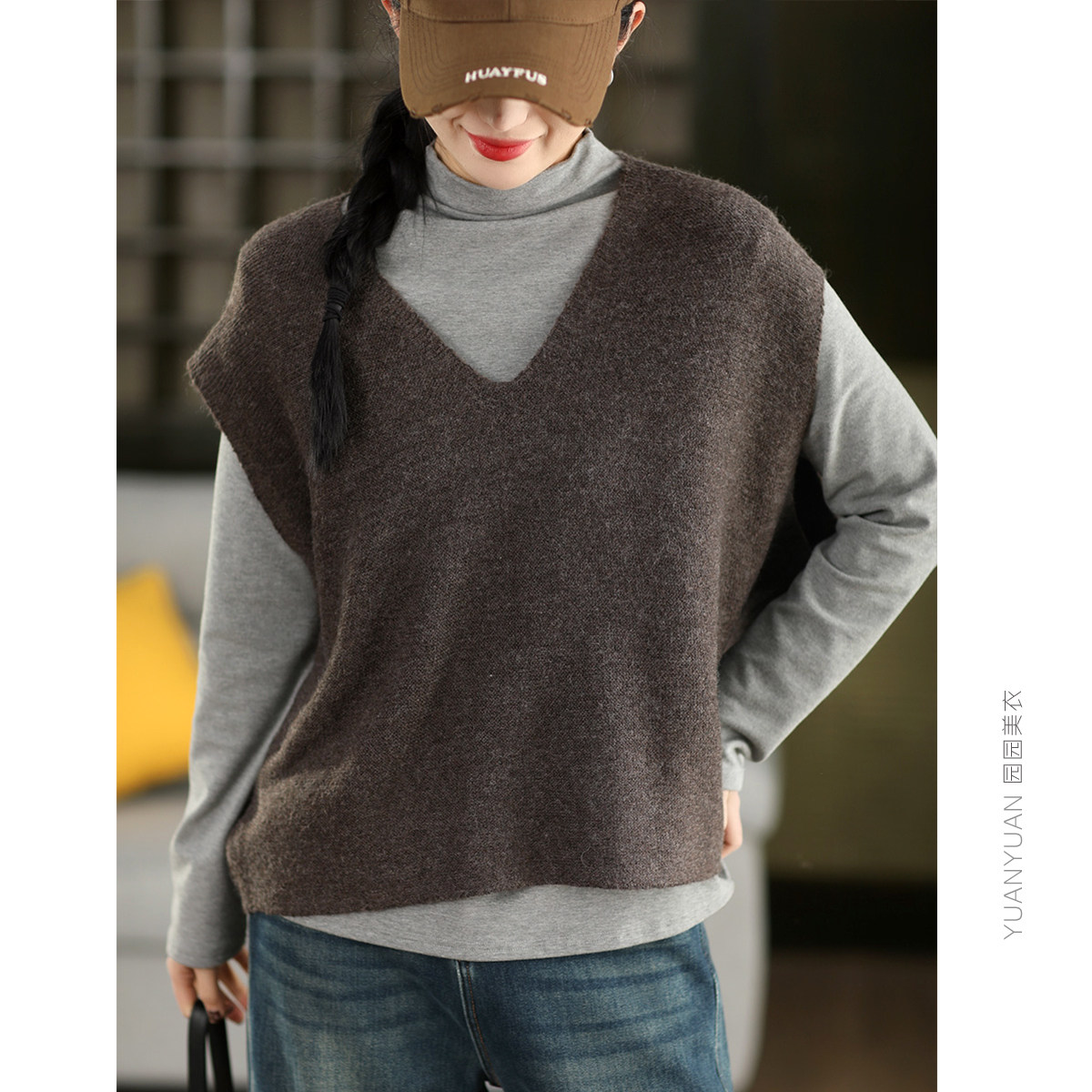 园园美衣早春复古羊毛针织背心百搭马甲时尚无袖V领套头马夹上衣,女装/女士精品,马夹,淘宝优惠券,粉丝福利购,淘宝优惠卷