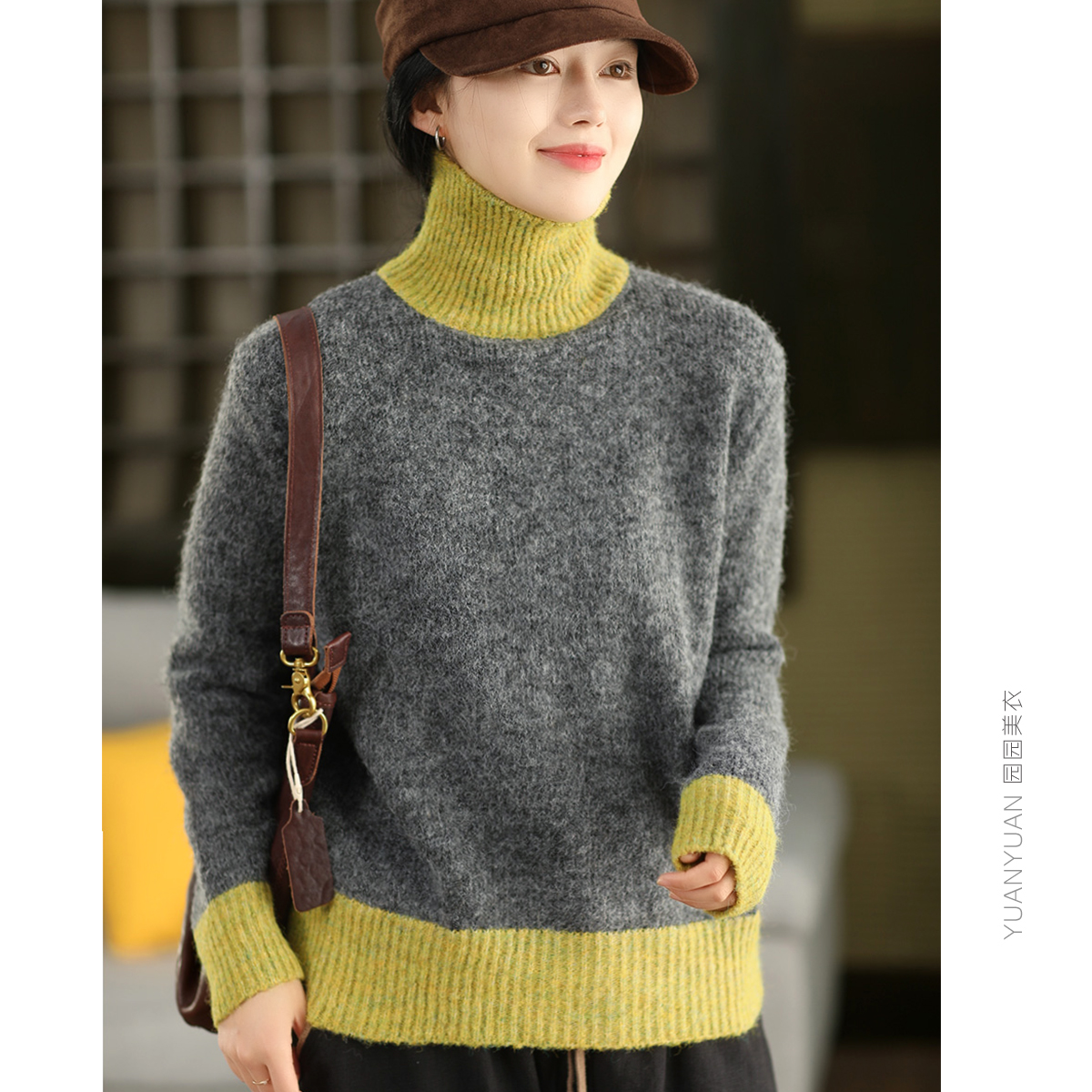 拼色加厚软糯毛衣保暖针织上衣