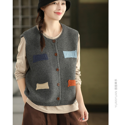 纯棉针织马甲贴布开衫外搭