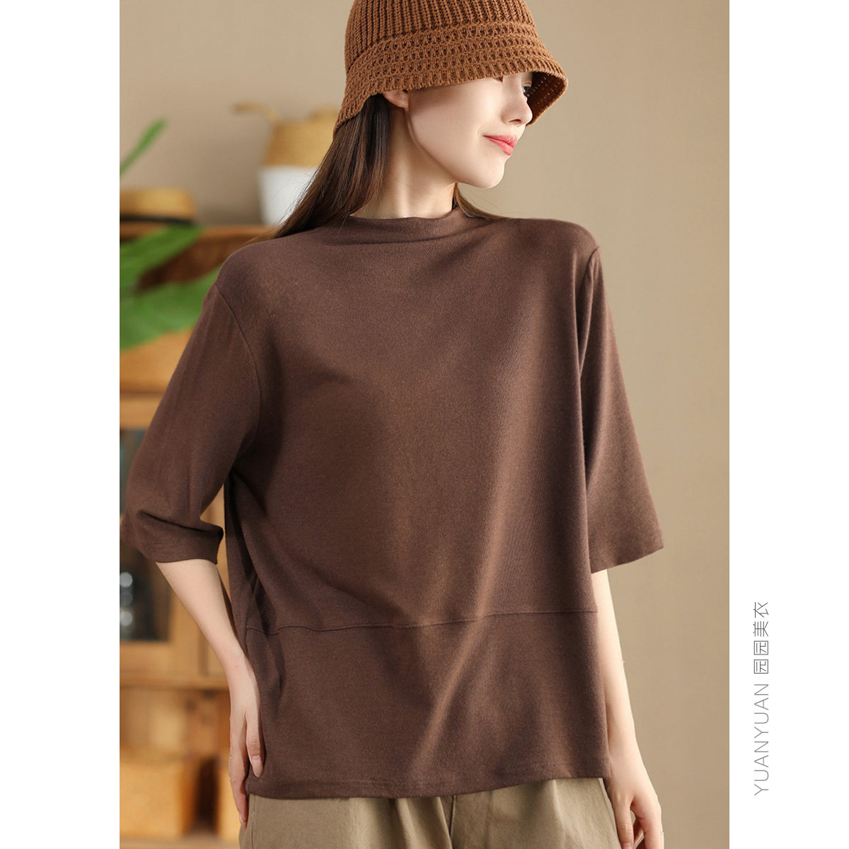 秋款时尚米奇羊绒半高领打底衫女弹力显瘦纯色上衣气质中袖套头衫,女装/女士精品,T恤,淘宝优惠券,粉丝福利购,淘宝优惠卷