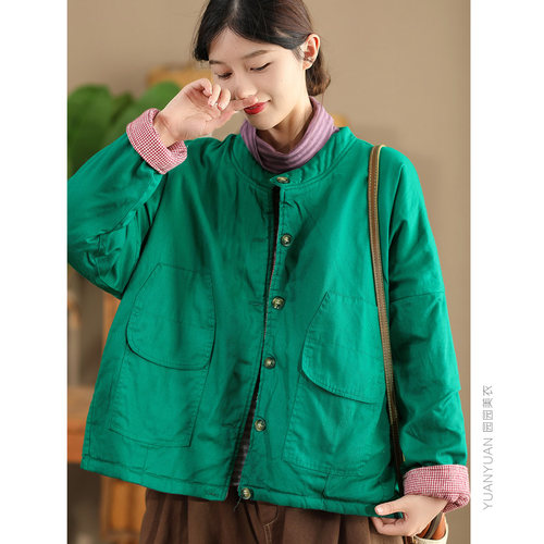 正反两穿园园美衣秋冬新款立领廓形棉衣棉服色织夹棉加厚外套棉袄