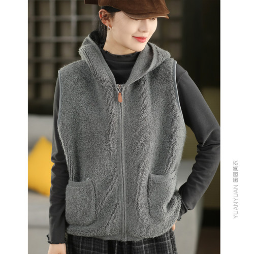 连帽加厚针织马甲无袖开衫外搭