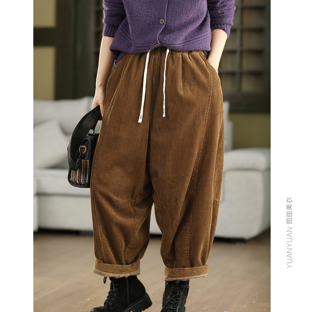 园园美衣冬季复古全棉灯芯绒加厚长裤女内里夹棉保暖休闲裤哈伦裤,女装/女士精品,休闲裤,淘宝优惠券,粉丝福利购,淘宝优惠卷