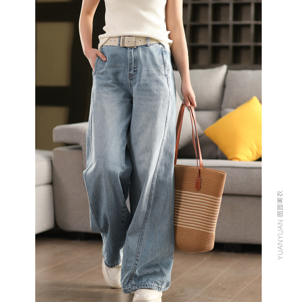 高棉含量牛仔裤女复古磨白水洗高腰裤宽松垂顺阔腿裤休闲裤直筒4,女装/女士精品,牛仔裤,淘宝优惠券,粉丝福利购,淘宝优惠卷