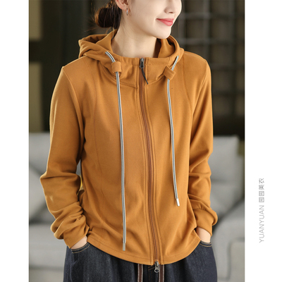 抽绳连帽卫衣外套双头拉链帽衫