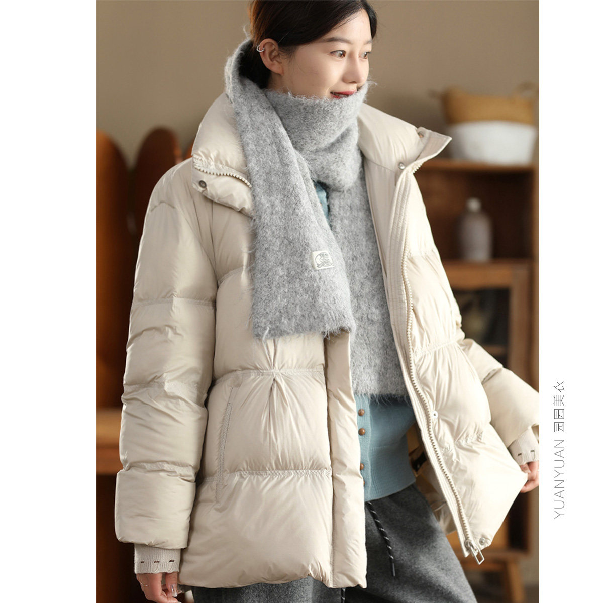 园园美衣冬季90%白鸭绒保暖外套女时尚防风螺纹袖中长款羽绒服4,女装/女士精品,羽绒服,淘宝优惠券,粉丝福利购,淘宝优惠卷