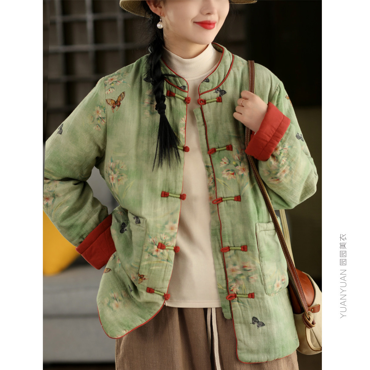 园园棉衣 新中式盘扣印花加厚外套女复古立领夹棉保暖棉衣棉服,女装/女士精品,棉衣/棉服,淘宝优惠券,粉丝福利购,淘宝优惠卷