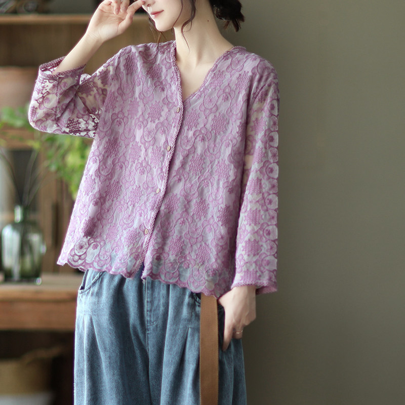 复古全棉蕾丝刺绣上衣女士花边V领开衫防晒服女士百搭外套防晒衣,女装/女士精品,蕾丝衫/雪纺衫,淘宝优惠券,粉丝福利购,淘宝优惠卷