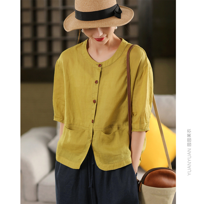 100%苎麻衬衫单排扣衬衣外搭