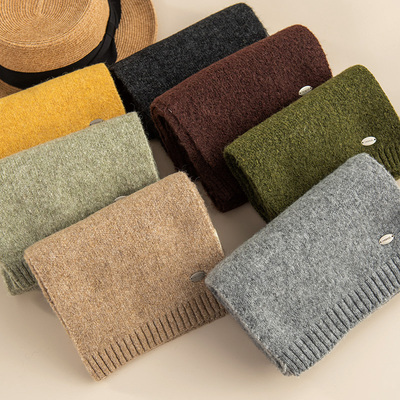 园园美衣冬季复古羊毛针织围巾女时尚百搭软糯纯色保暖围脖饰品