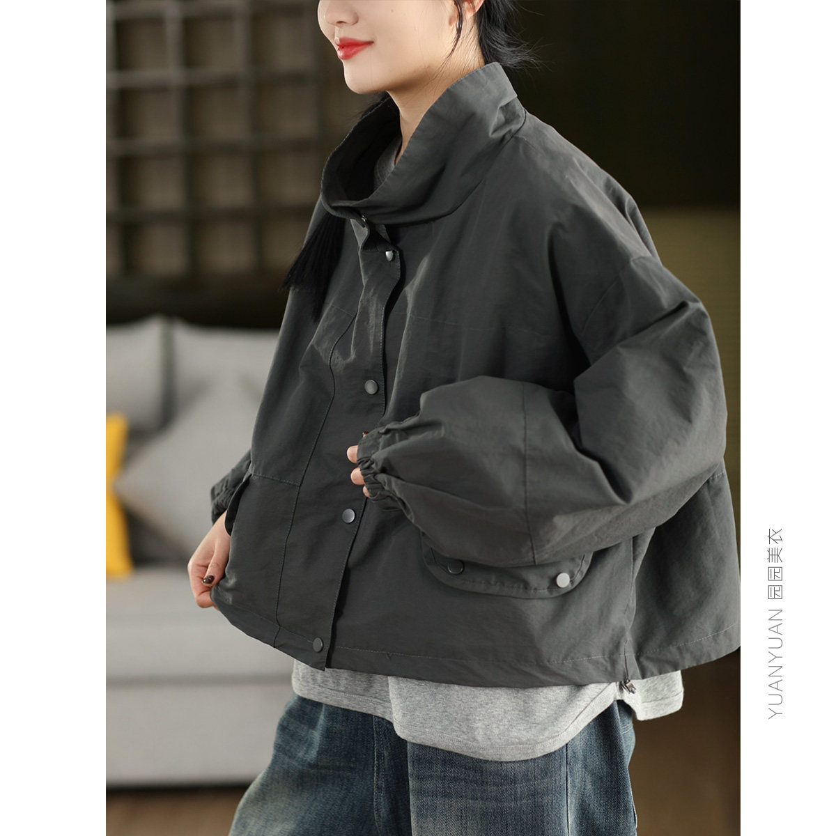 园园美衣新款高密锦棉休闲外套女春款时尚单排扣长袖夹克外搭上衣,女装/女士精品,短外套,淘宝优惠券,粉丝福利购,淘宝优惠卷