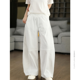宽松香蕉长裤 复古高密锦棉显瘦弯刀裤 显瘦镰刀裤 裤 系带松紧腰工装