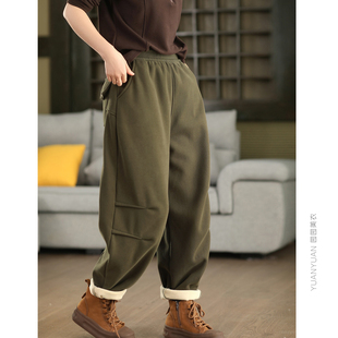 园园美衣冬季高克重针织棉卫裤加厚香蕉裤女内里加绒保暖弯刀裤