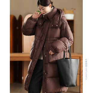可收腰松花江大鹅保暖羽绒服中长连帽蓬松90%鹅绒外套加厚鹅绒服4